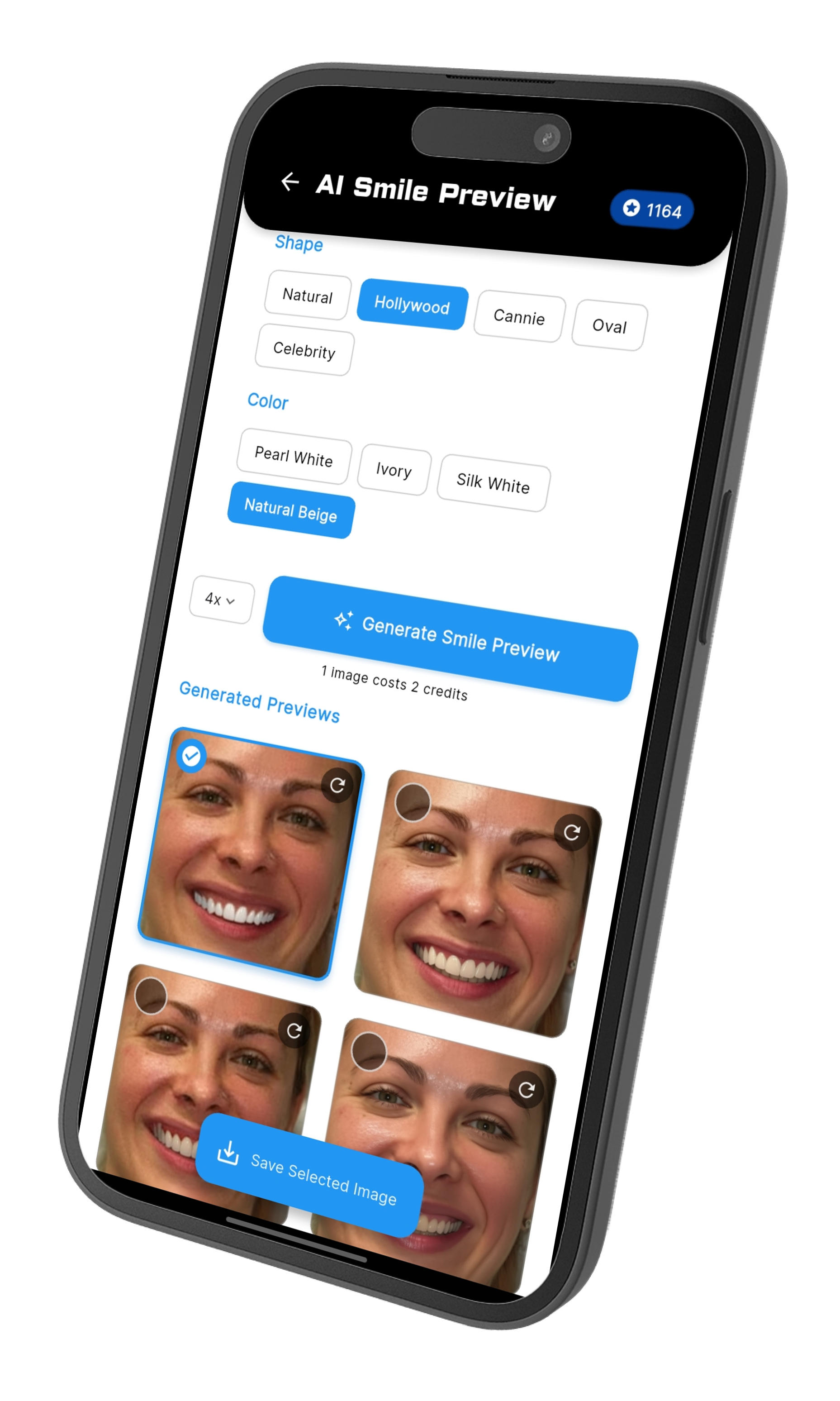 Teethsi dental AI software demonstration showing hand holding mobile device with dental management interface
